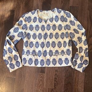 J Crew Filigree Linen Short Zip Front Jacket Blazer